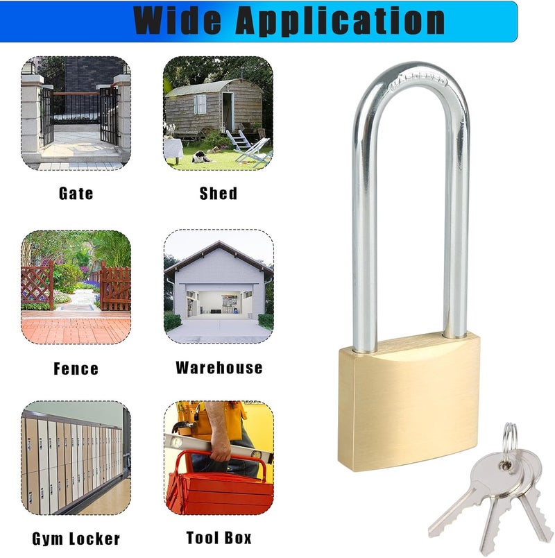 Fuaxat Solid Brass Padlock with 3 Keys, 2-3/4 Inch Long Shackle Locker Lock, 1-9/16"(40mm) Wide Lock Body Weatherproof Padlock for Sheds, Storage Unit, Gym Locker, Outdoor Fence, Gate, Garage, Warehouse - Image 5